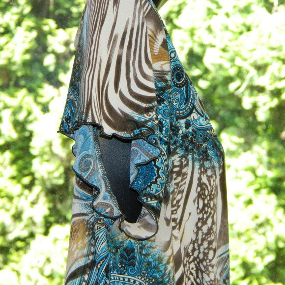 2 for/ $25 Jessica Cap Sleeve V-Neck Blouse Brown Blue Zebra Paisley Size 1X - Picture 13 of 16